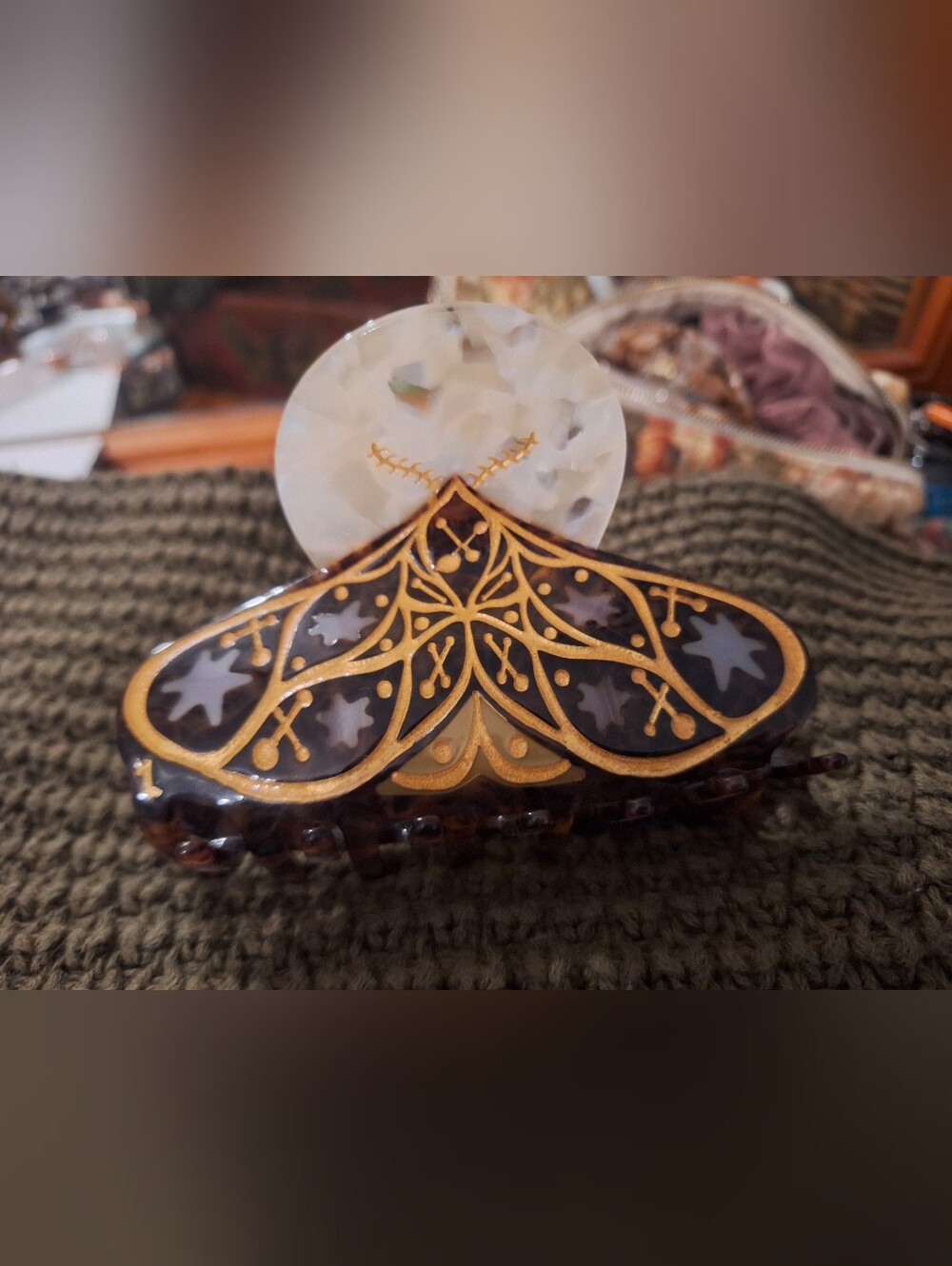 moth & moon hair claw clip